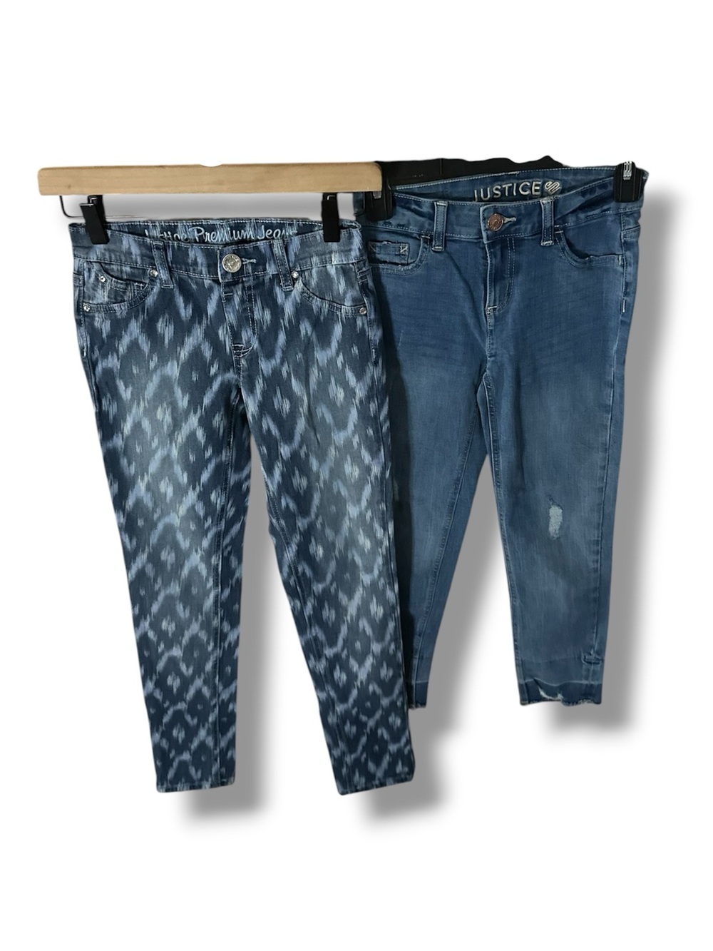 Justice Girls' Blue Patterned & Washed Simply Low Rise Jeans - 2-Pack | Size 12S